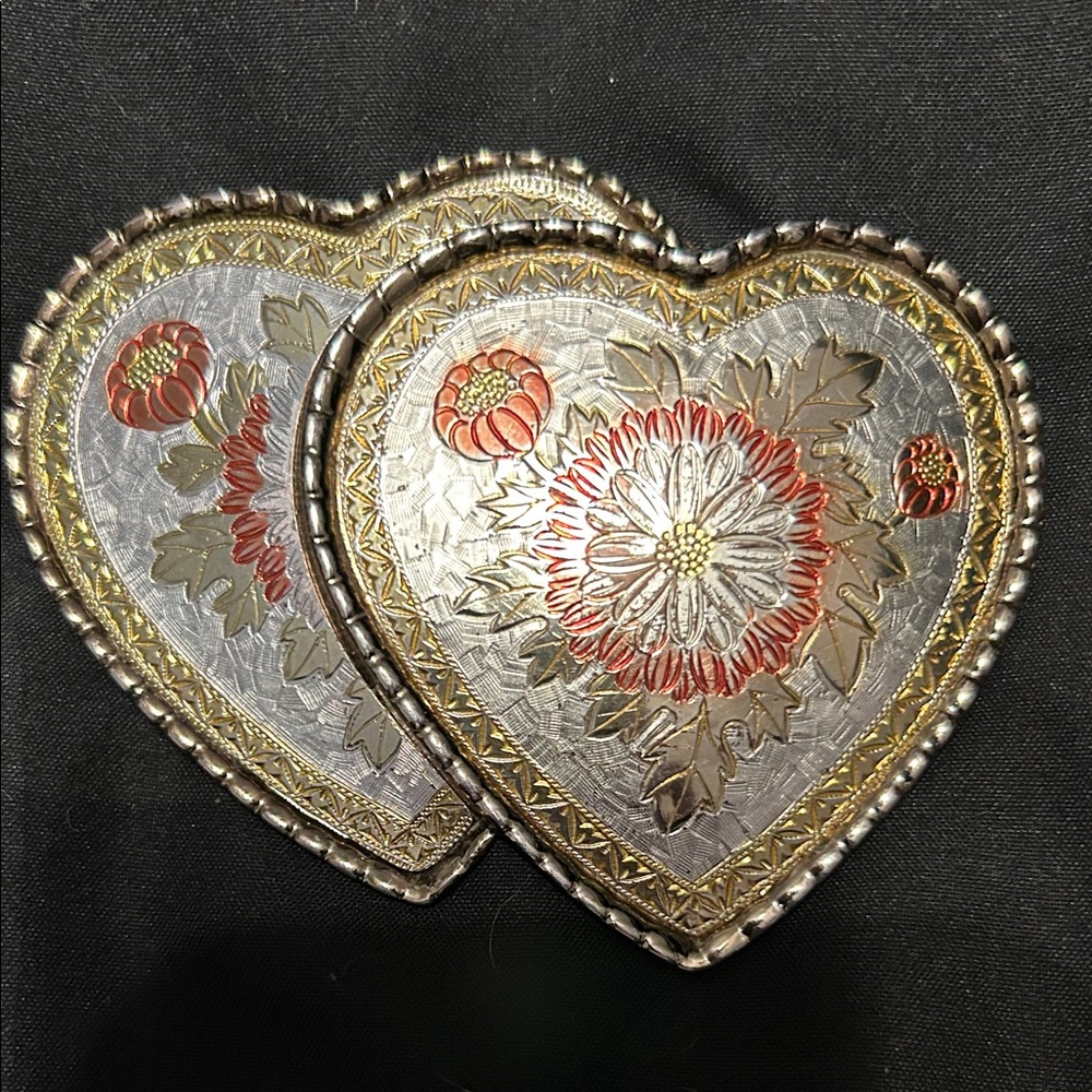 Silver and Gold Floral Heart belt buckle